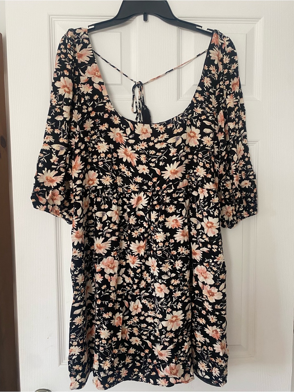 American Eagle Outfitters Black Floral Mini Dress with Cream & Pink Flowers